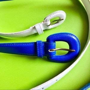 SOLD!!! Bundle of 2 Genuine Leather Belts Women’s Blue & White Mod Retro